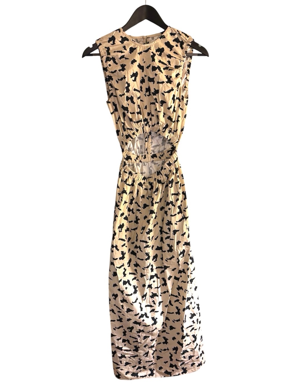 RAEY Women’s Sleeveless Cutout Maxi Dress in Beige/Black Abstract Print Size S